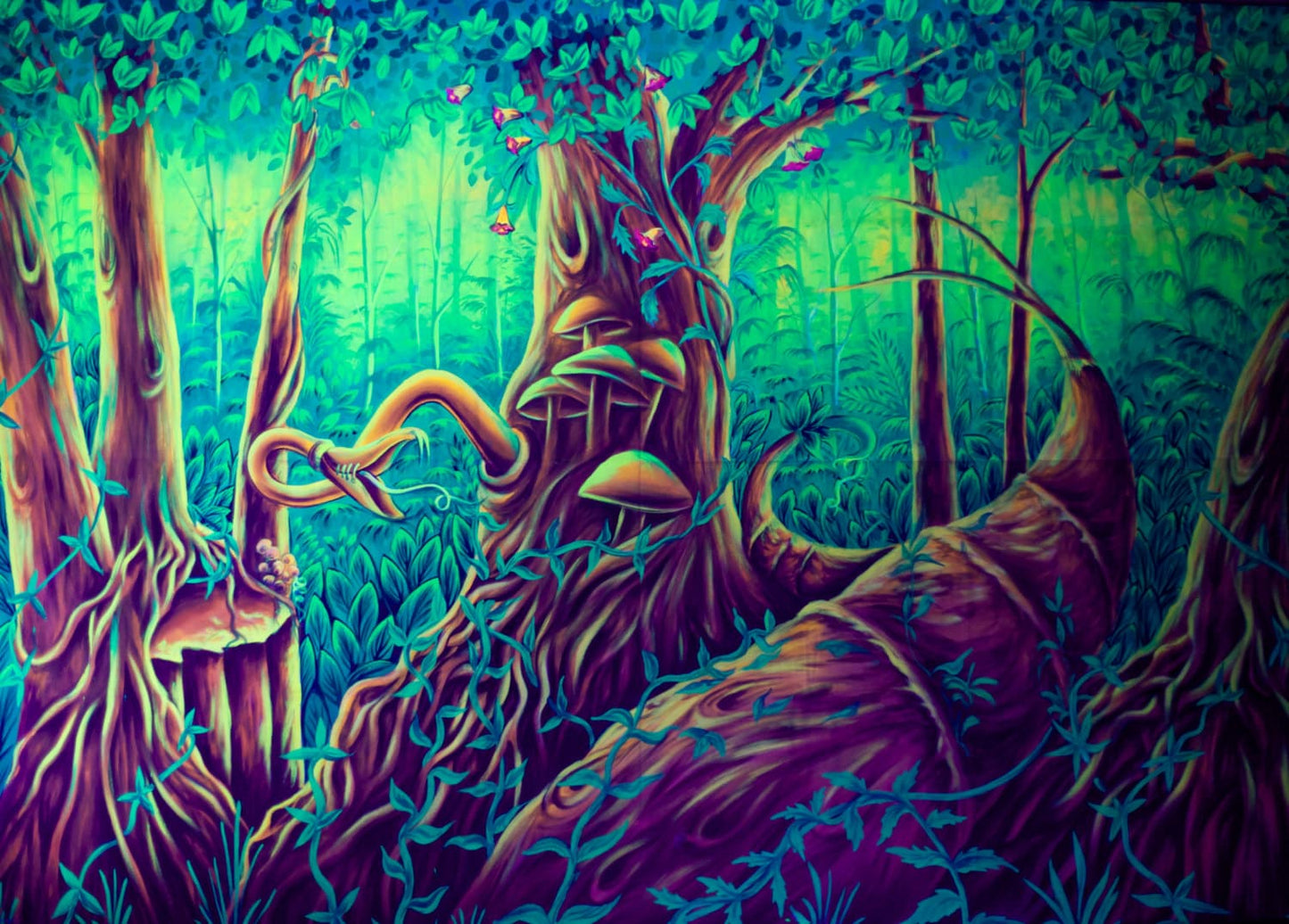 Mushroom Forest UV Painting - handmade on order blacklight active psychedelic india multiple sizes