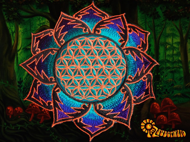 Flower of Life blue orange holy geometry patch sacred art drunvalo melchizedek yantra