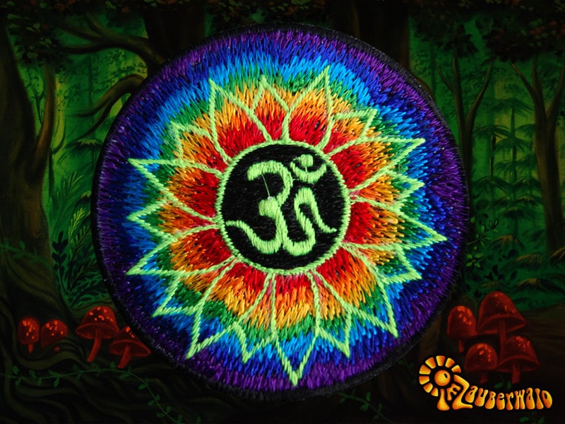 purple flower aum patch small size cosmic music goa india