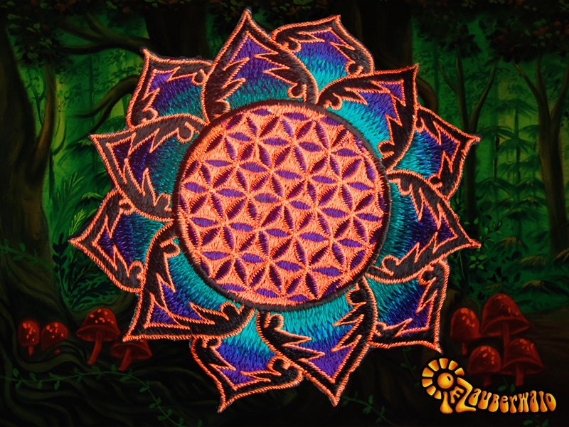 Flower of Life turquese orange holy geometry patch sacred art drunvalo melchizedek yantra