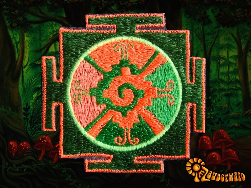 Green Orange Hunab Ku Small Patch center of milky way galaxy mexican maya symbol