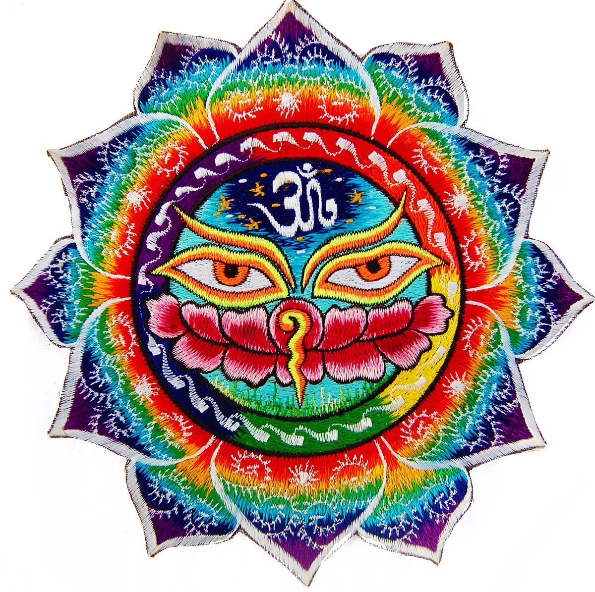 Eyes of Buddha T-Shirt blacklight aum buddhism rainbow embroidery no print goa t-shirt
