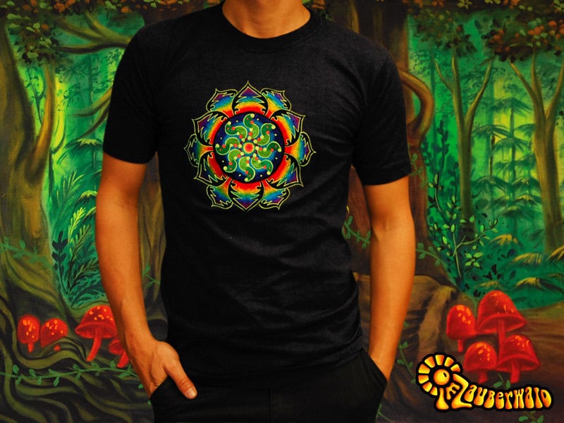 Tidcombe crop circle T-Shirt rainbow mandala blacklight handmade embroidery no print goa t-shirt cropcircle sacred geometry art shirt