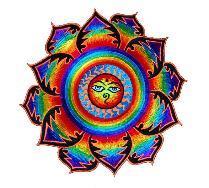 Rainbow Sun with Buddha Eyes colourful mandala patch buddhist sun