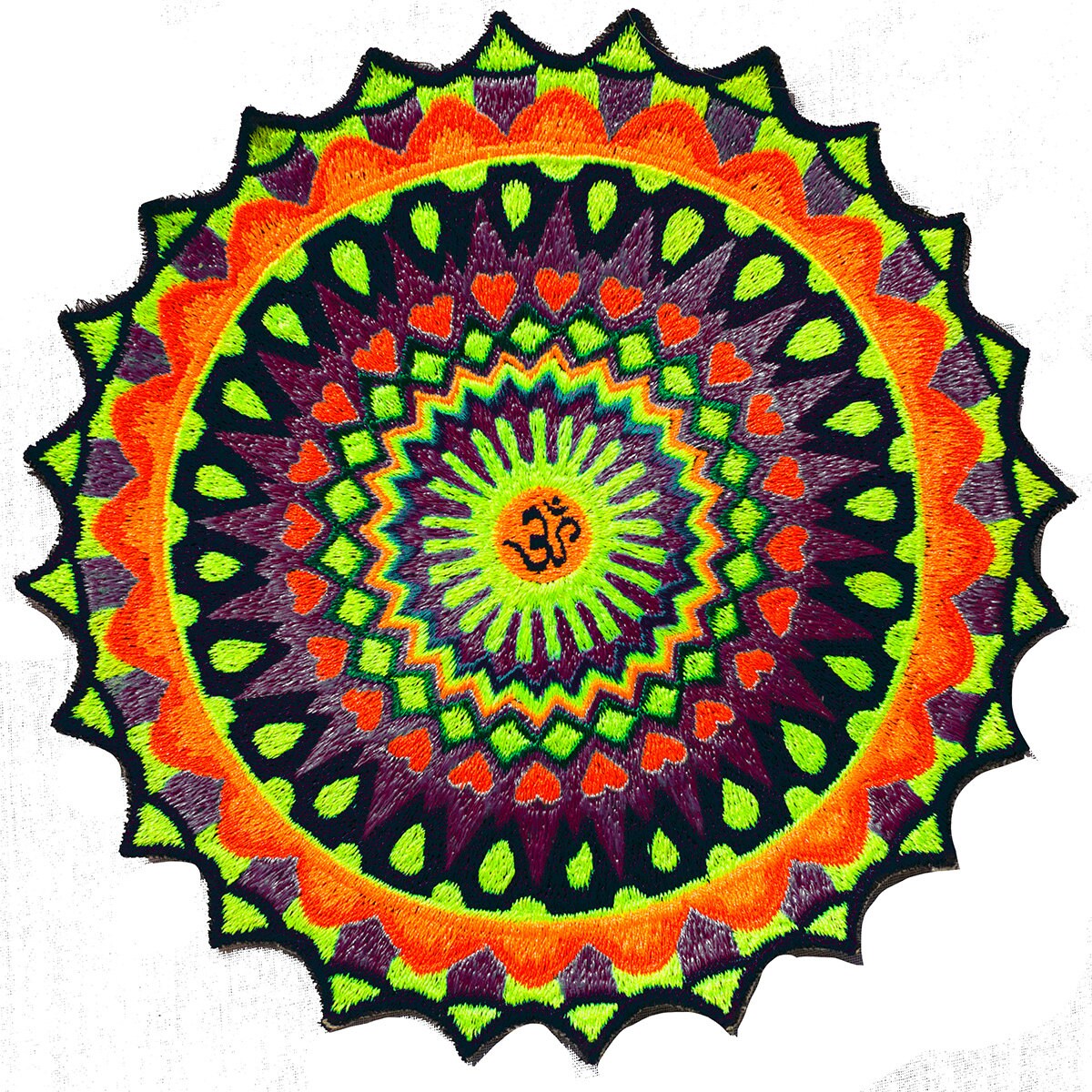 Purple Sun Mandala AUM Patch blacklight active