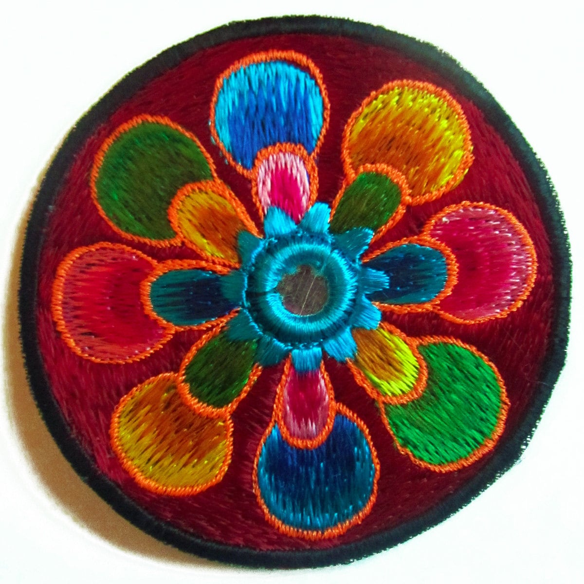 purple flower small patch with mirror 8cm beautiful flower power hippie art