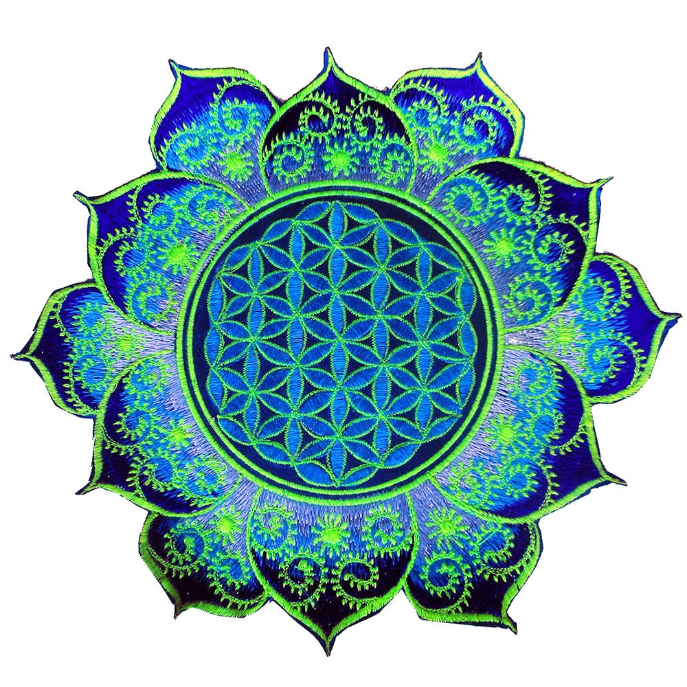 Blue Flower of Life fractal mandala shirt - sacred geometry embroidery no print drunvalo melchizedek handmade - choose any colour and size