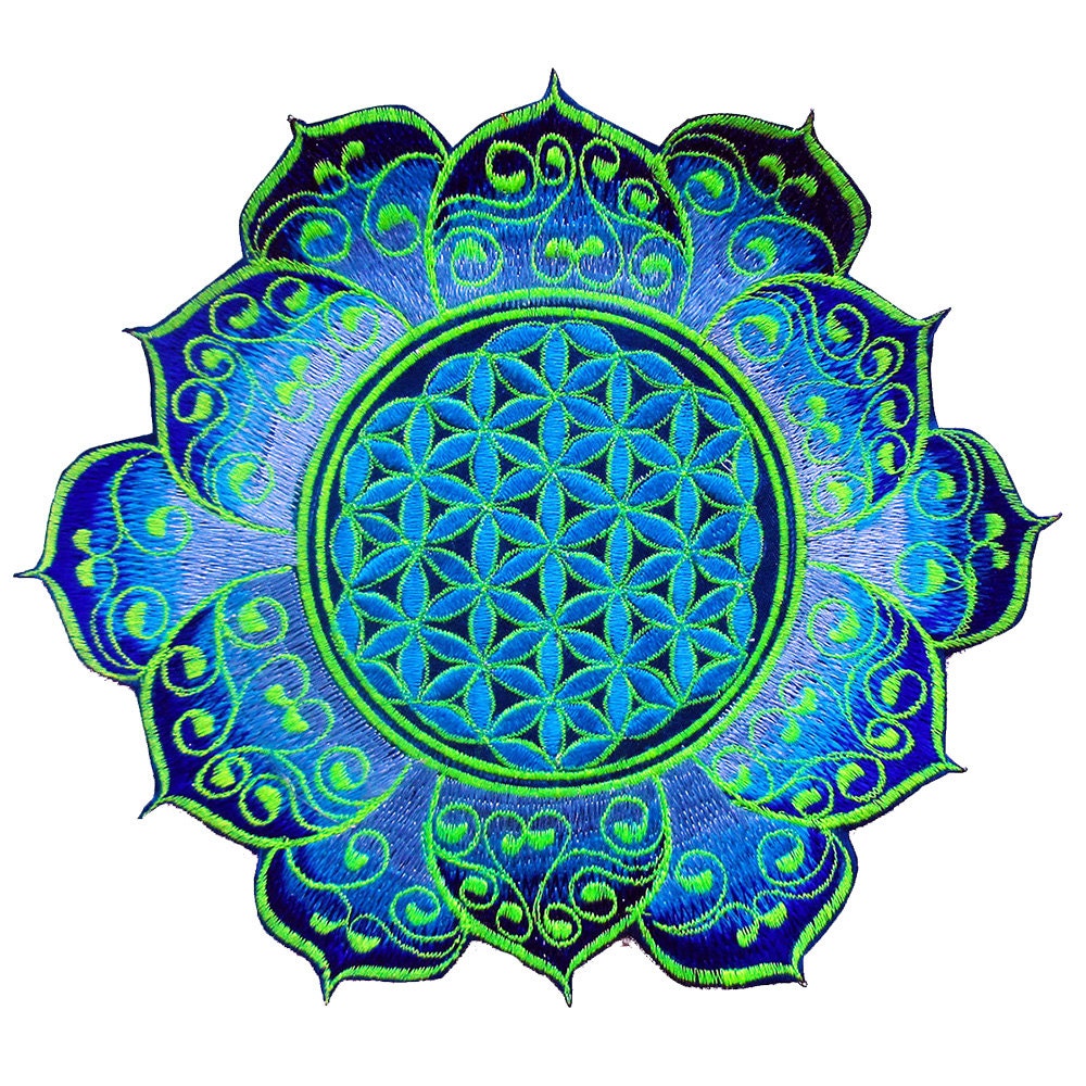 Blue Flower of Life T-Shirt celtic mandala - sacred geometry embroidery no print drunvalo melchizedek handmade - choose any colour and size