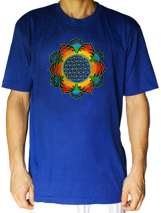 Flower of Life mandala shirt - rainbow sacred geometry embroidery no print divine healing yantra handmade - choose any colour and size
