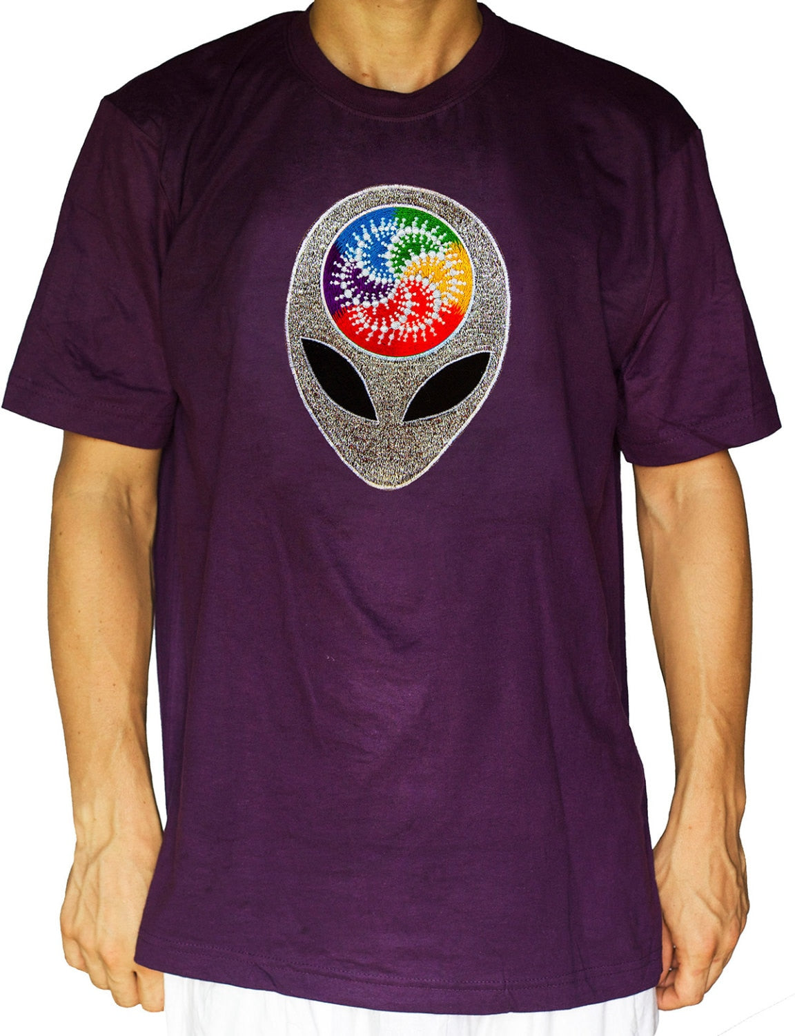 Alien Milk Hill crop circle T-Shirt rainbow mandala blacklight handmade embroidery no print goa t-shirt