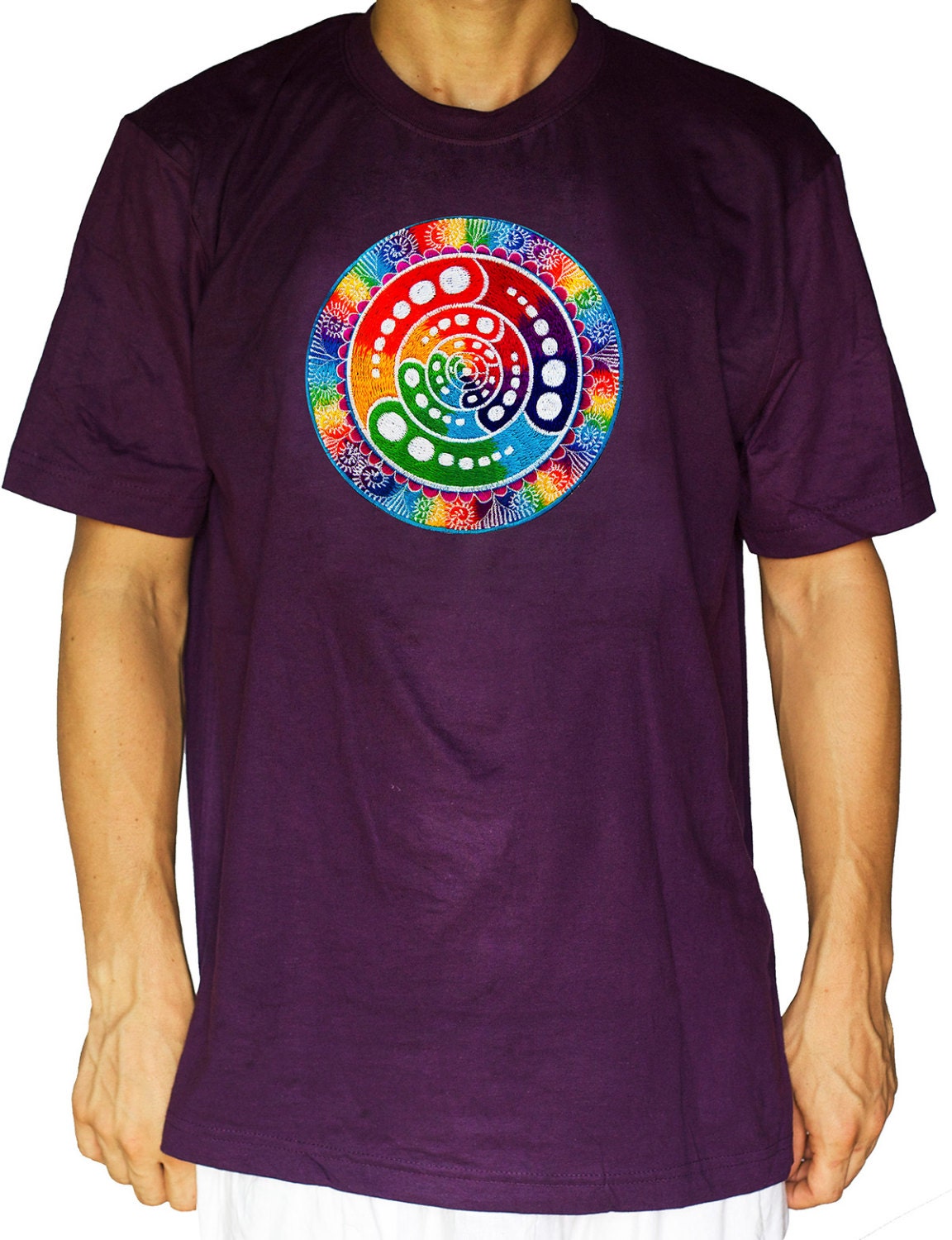 Attributes Shirt rainbow fractal mandala blacklight handmade embroidery no print goa t-shirt