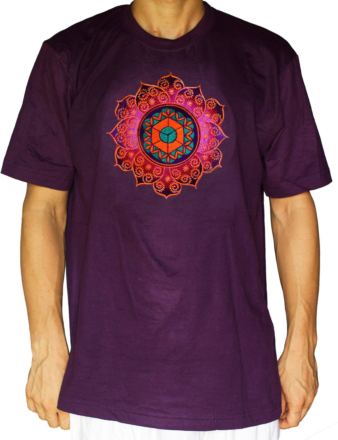 Element Earth holy geometry T-Shirt - fractal mandala embroidery no print handmade - choose any colour and size