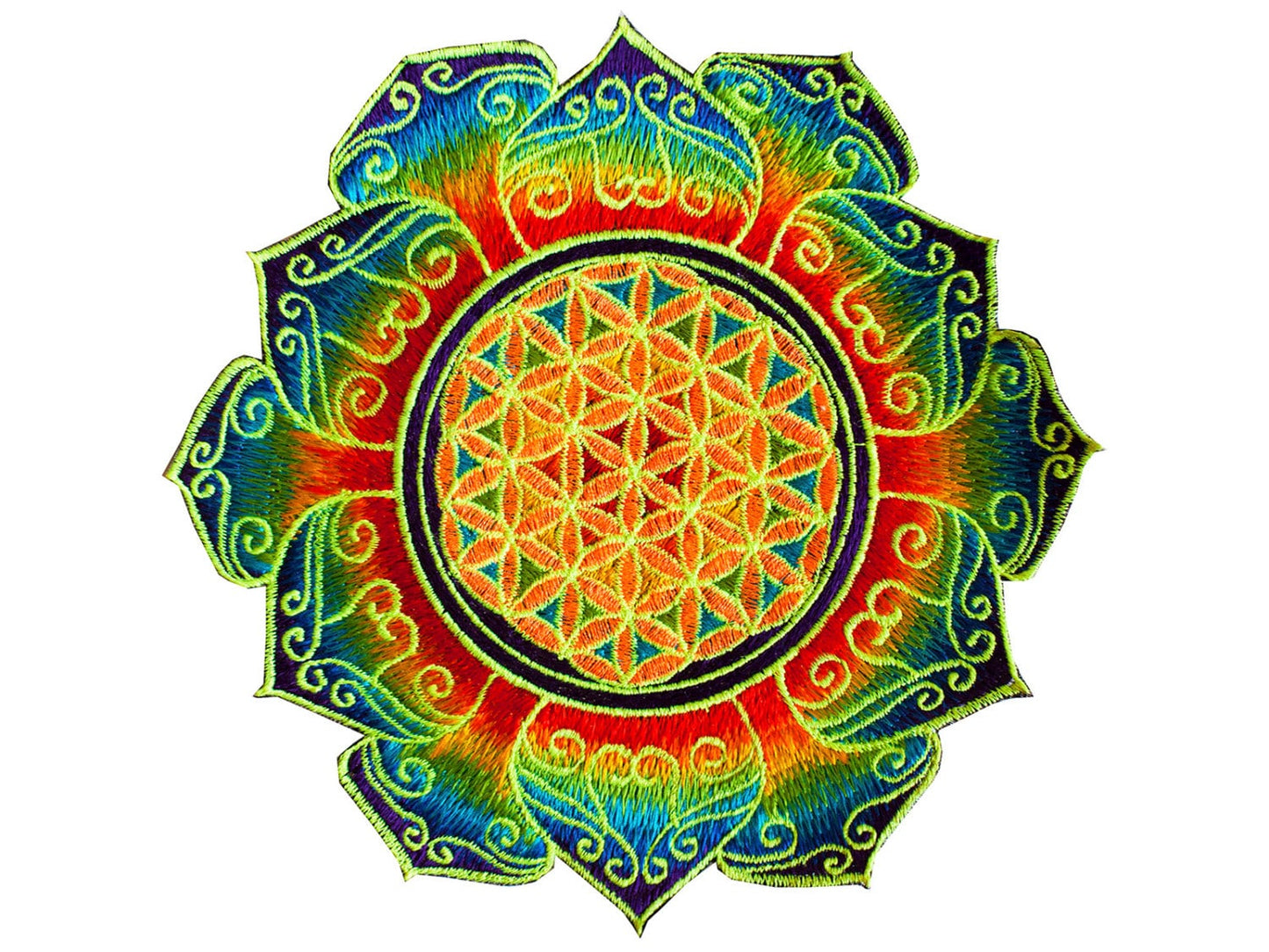 Rainbow Flower of Life mandala holy geometry patch sacred art