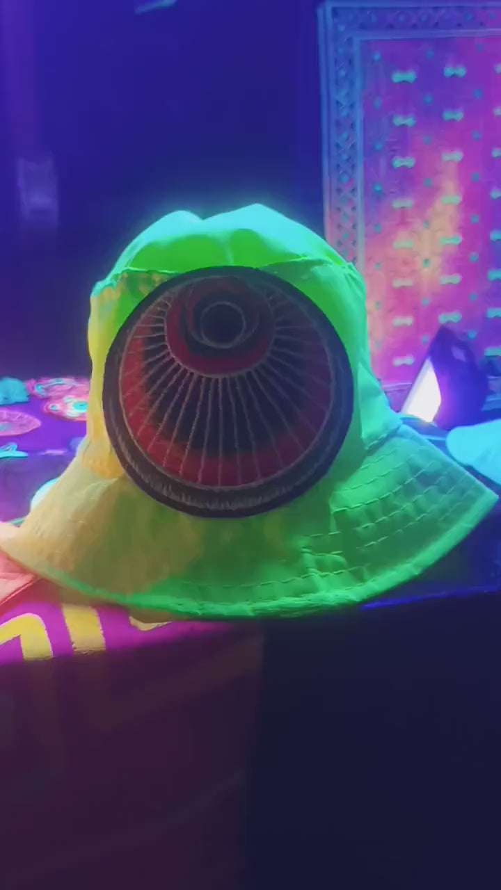 The Angel Crop Circle Fisher Hat UV blacklight glowing with embroidery patch sacred geometry alien art extraterrestrial beauty psychedelic