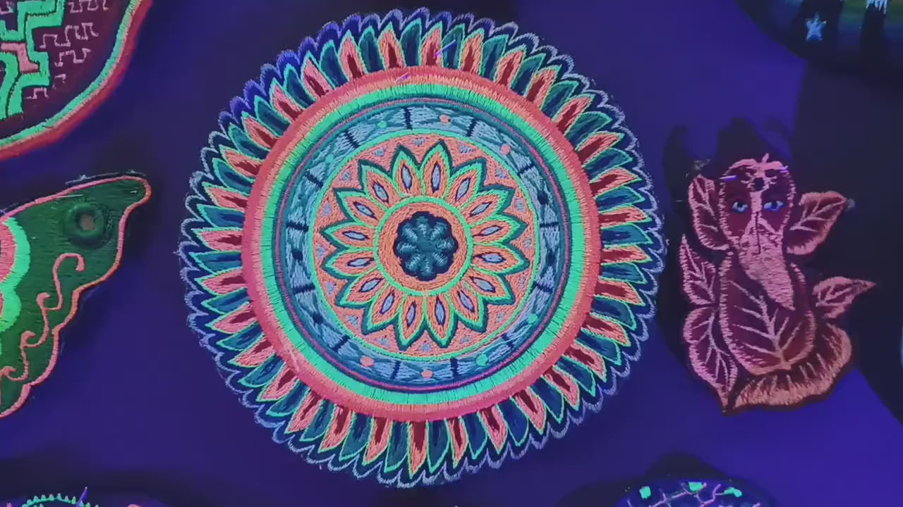 Shaman Eagles Huichol Peyote Artwork mescaline indigene art magic cactus psychedelic embroidery art