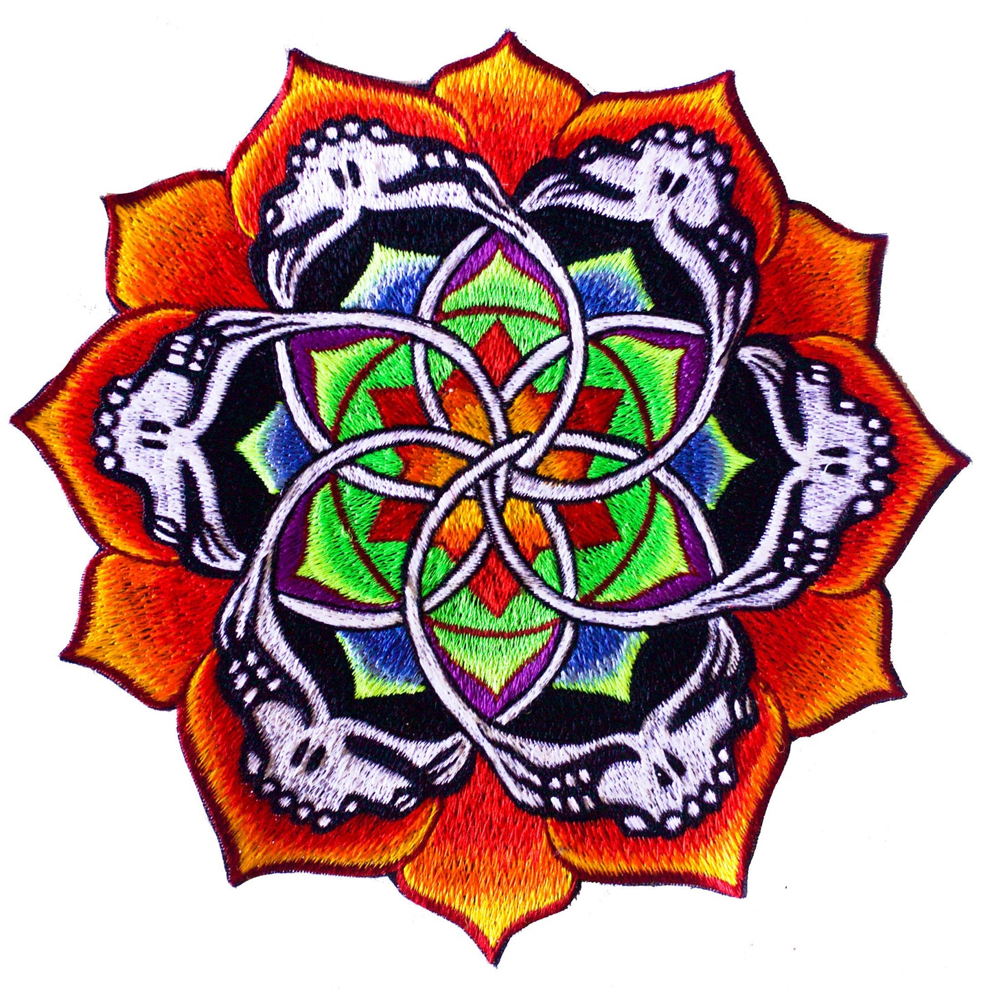Grateful Flower of Life Mandala embroidery patch psychedelic art skull yantra