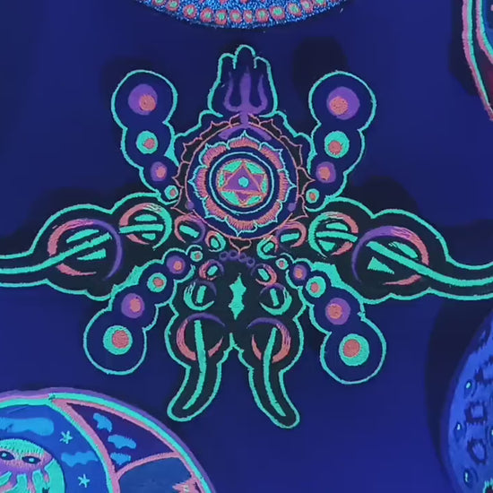 Hyperspace alien embroidery DMT being blacklight glowing UV active psychedelic patch