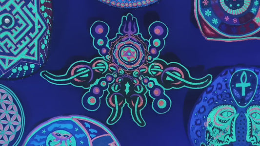 Hyperspace alien embroidery DMT being blacklight glowing UV active psychedelic patch