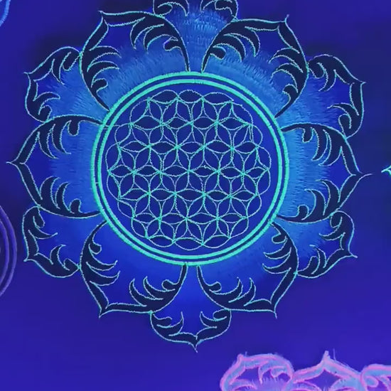 blue Flower of Life mandala holy geometry patch sacred art