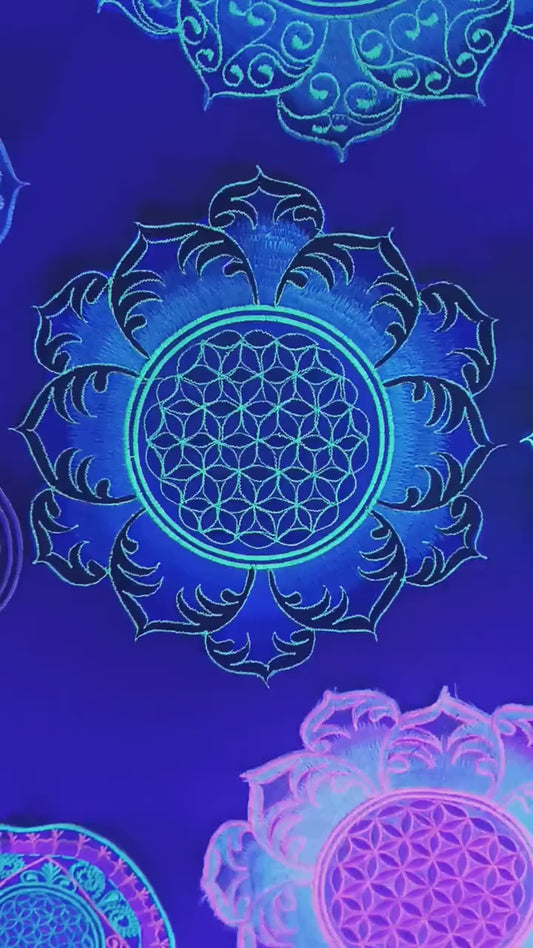 blue Flower of Life mandala holy geometry patch sacred art