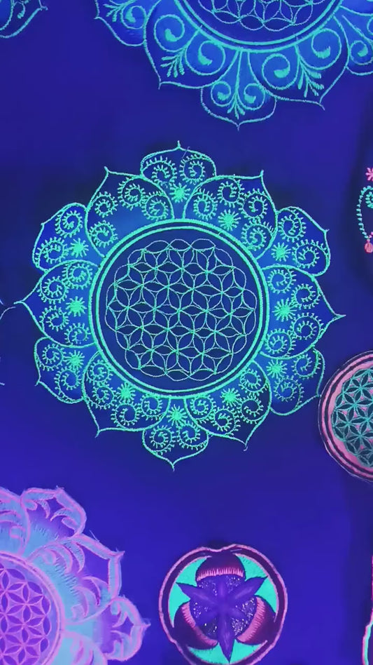 blue Flower of Life caleidoscope mandala holy geometry patch sacred art