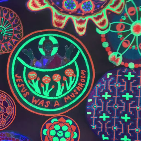 Jesus was a Mushroom T-Shirt blacklight handmade embroidery no print goa t-shirt