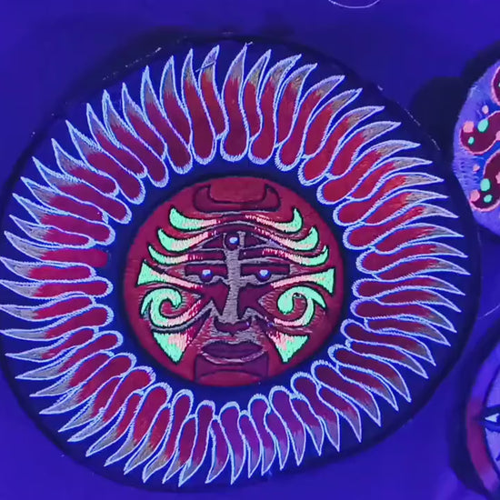 Sun Face Mandala Patch blacklight active