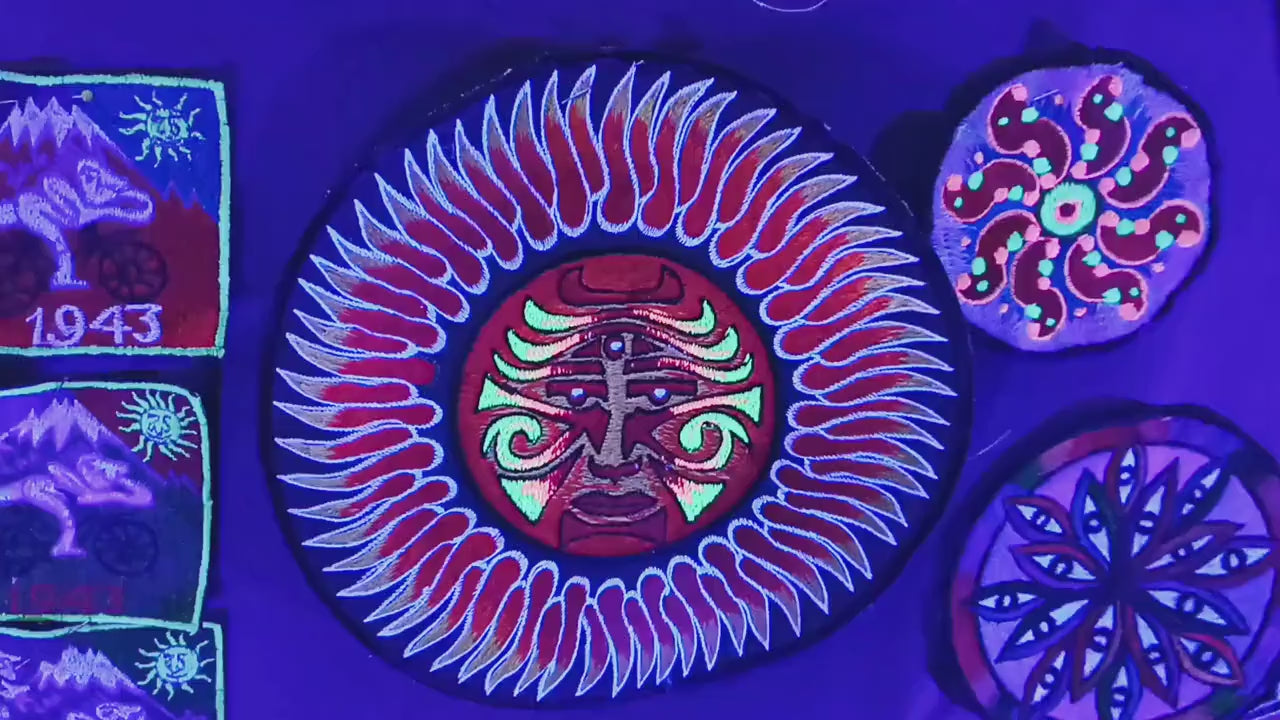 Sun Face Mandala Patch blacklight active