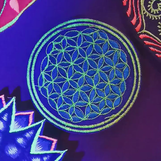 blue flower of life patch small size handmade embroidery sacred geometry in many colour variations