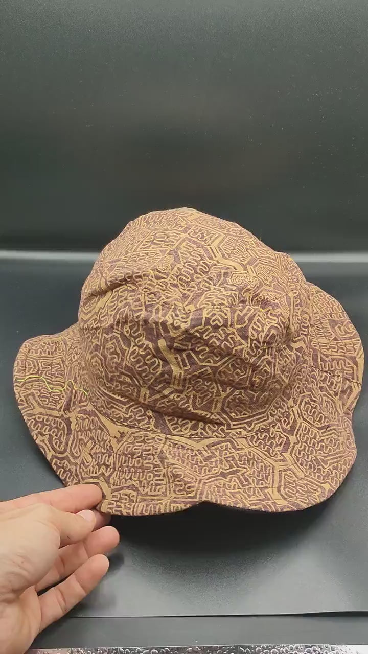 Brown Ayahuasca Hat Shipibo Conibo Patterns with secret inside pocket light and comfortable sunshine protection DMT psychedelic gear Cap