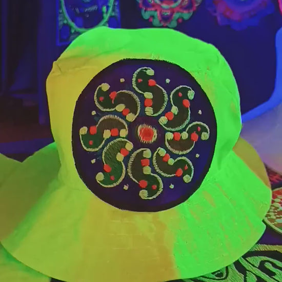 Tidcombe Crop Circle Fisher Hat UV blacklight glowing with embroidery patch sacred geometry alien art extraterrestrial beauty psychedelic