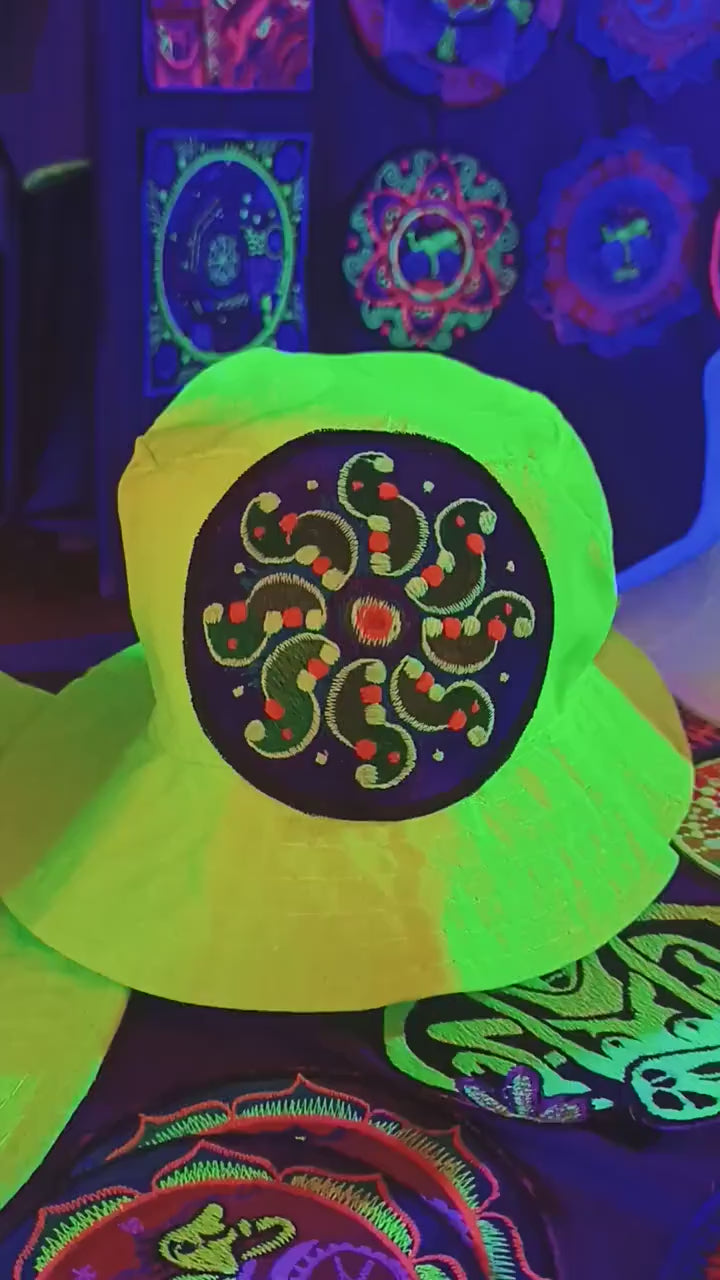 Tidcombe Crop Circle Fisher Hat UV blacklight glowing with embroidery patch sacred geometry alien art extraterrestrial beauty psychedelic