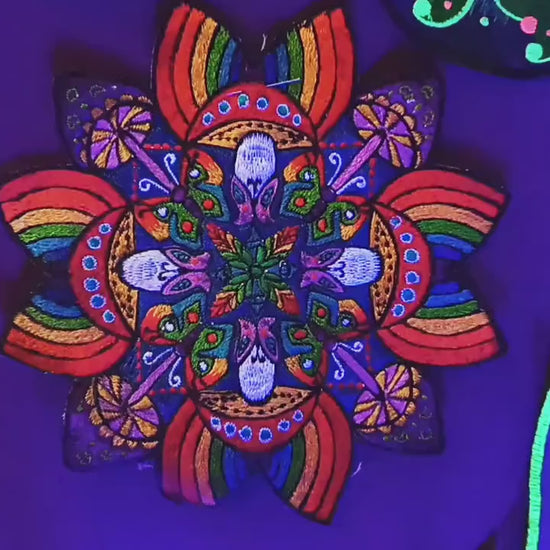 Rainbow Flymushroom Mandala Goa Patch Psychedelic Magic Mushroom Hippie Embroidery Visionary Art for sew on Psilocybin Shrooms