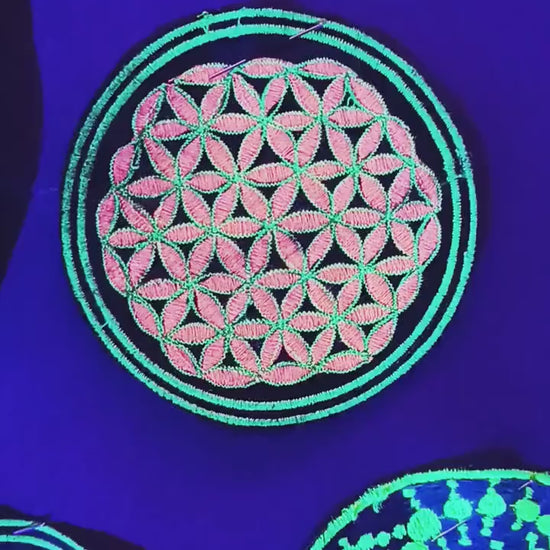 full blacklight flower of life patch small size embroidery artwork sacred geometry for sew on