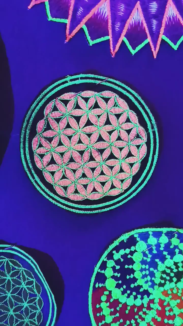 full blacklight flower of life patch small size embroidery artwork sacred geometry for sew on