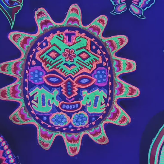 Huichol Sun Mask T-Shirt tribal shaman design blacklight handmade embroidery no print