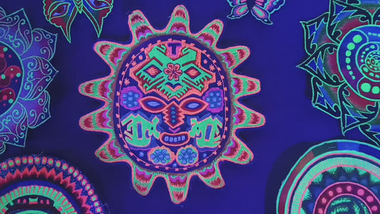 Huichol Sun Mask T-Shirt tribal shaman design blacklight handmade embroidery no print
