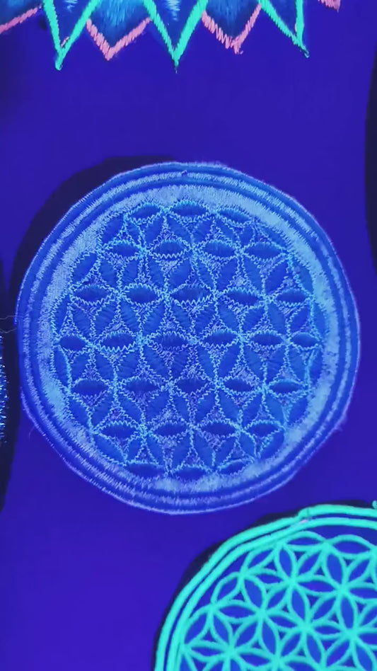 white - blue flower of life patch small size