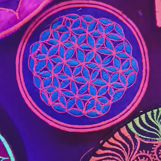 blue orange flower of life patch small size with variations