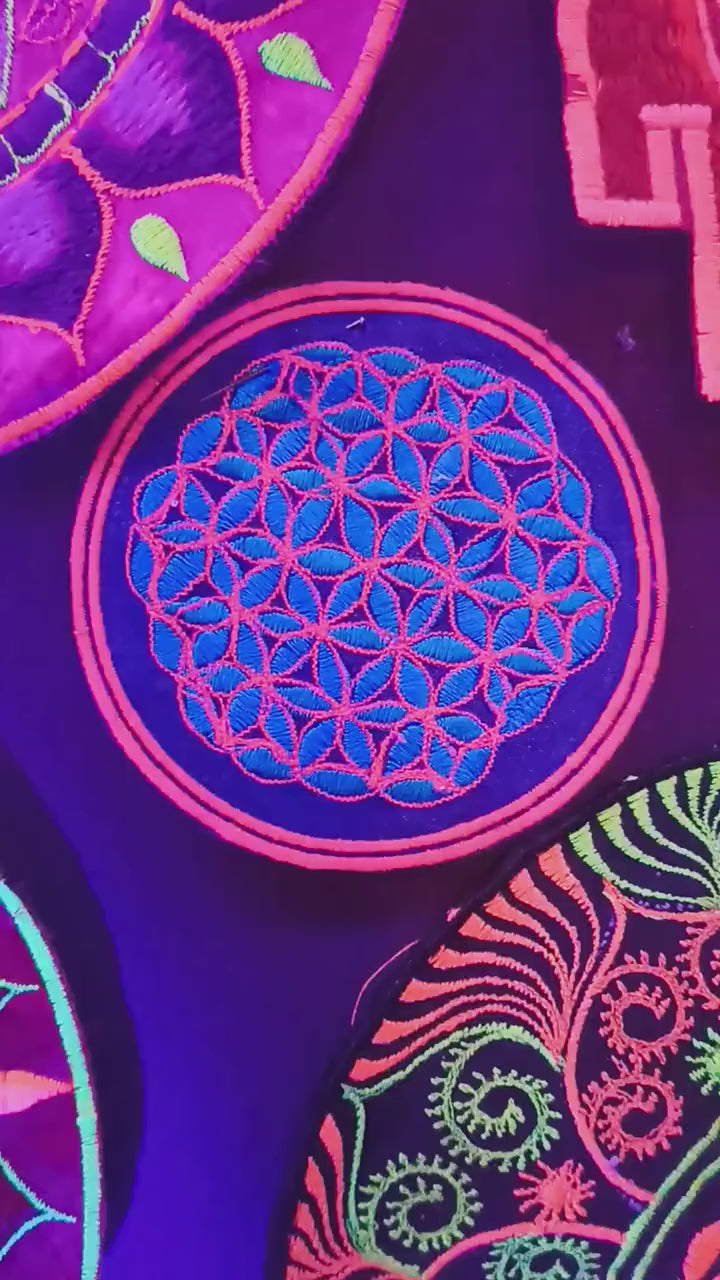 blue orange flower of life patch small size with variations