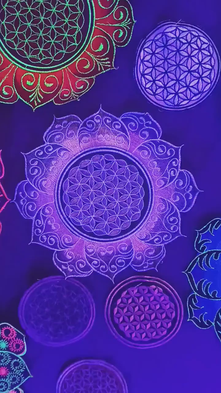 White gray Flower of Life celtic mandala holy geometry patch sacred geometry art for sew on