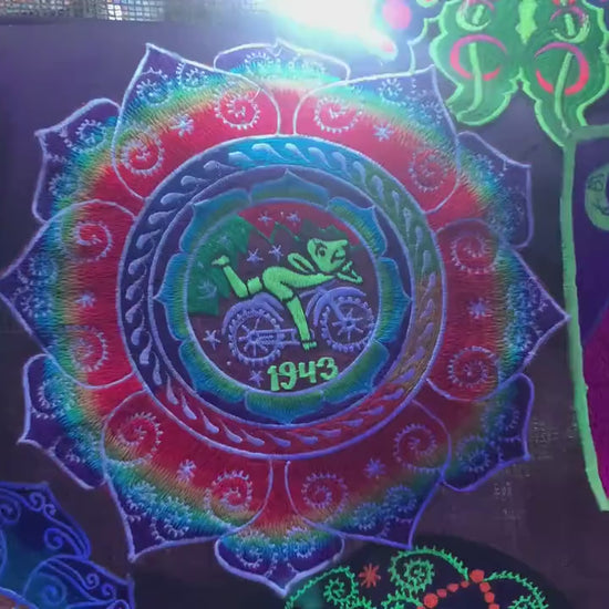 Hofmann LSD Mandala Bicycle Day blacklight rainbow Patch 1943 Psychedelic Fractal Acid Trip Goa Hippie Visionary Medicine Divine Healing