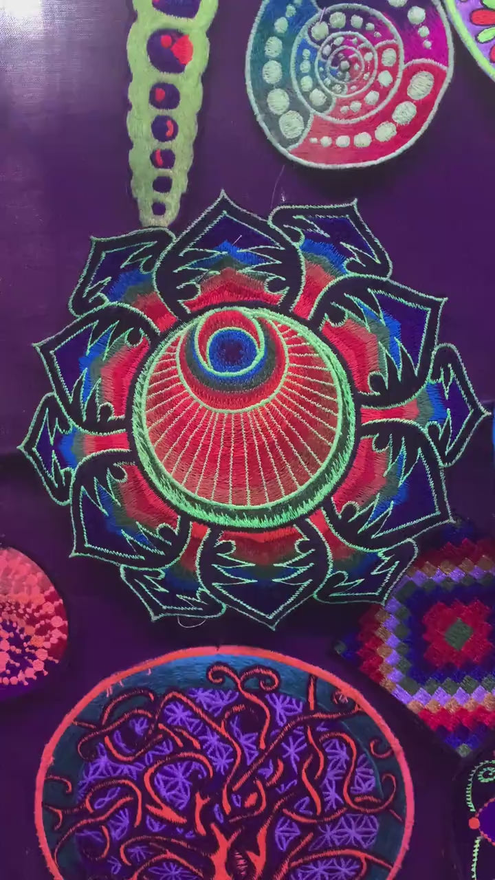 The Angel crop circle T-Shirt rainbow mandala blacklight handmade embroidery no print goa t-shirt