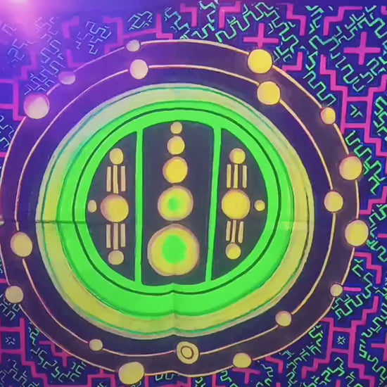 Ayahuasca Crop Circle UV Painting - 90x60cm - handmade on order - fully blacklight glowing colors - psychedelic dmt visionary artwork