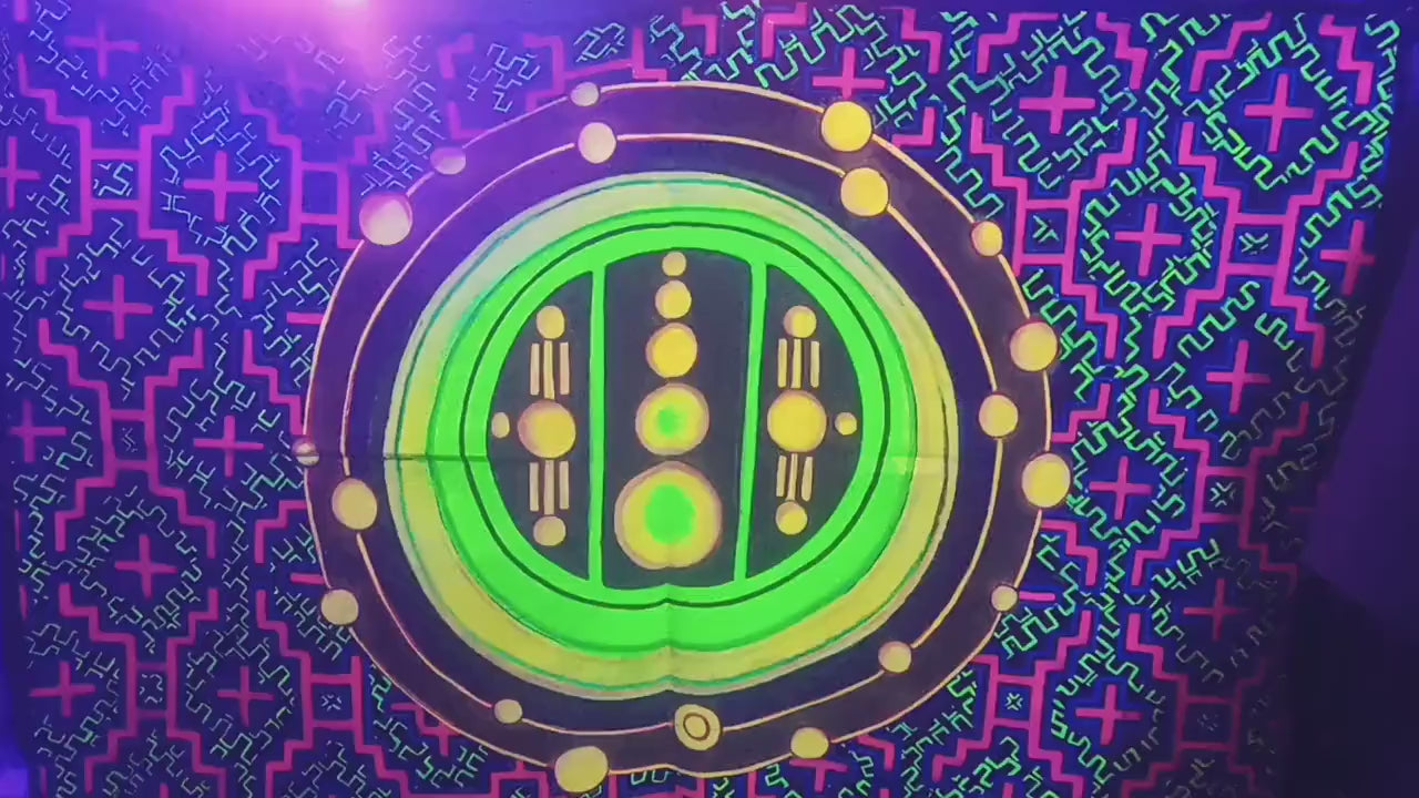 Ayahuasca Crop Circle UV Painting - 90x60cm - handmade on order - fully blacklight glowing colors - psychedelic dmt visionary artwork