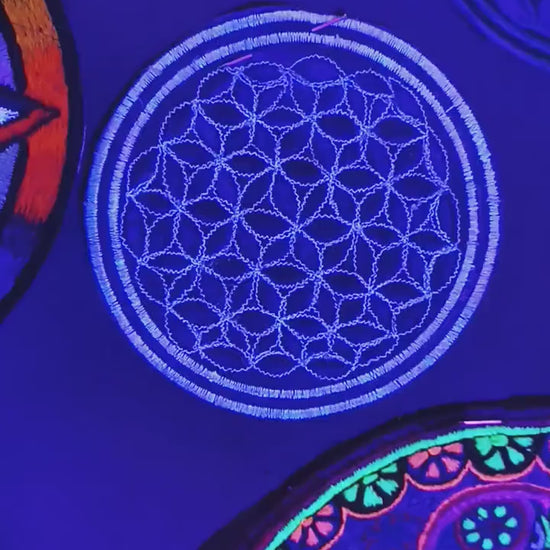 blue white flower of life patch small size embroidery for sew on or as sacred geometry deco on table for glass jar