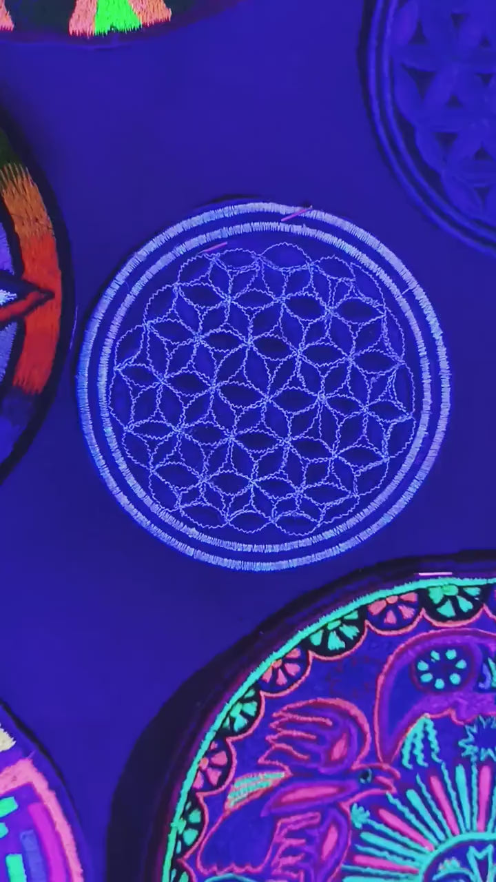blue white flower of life patch small size embroidery for sew on or as sacred geometry deco on table for glass jar