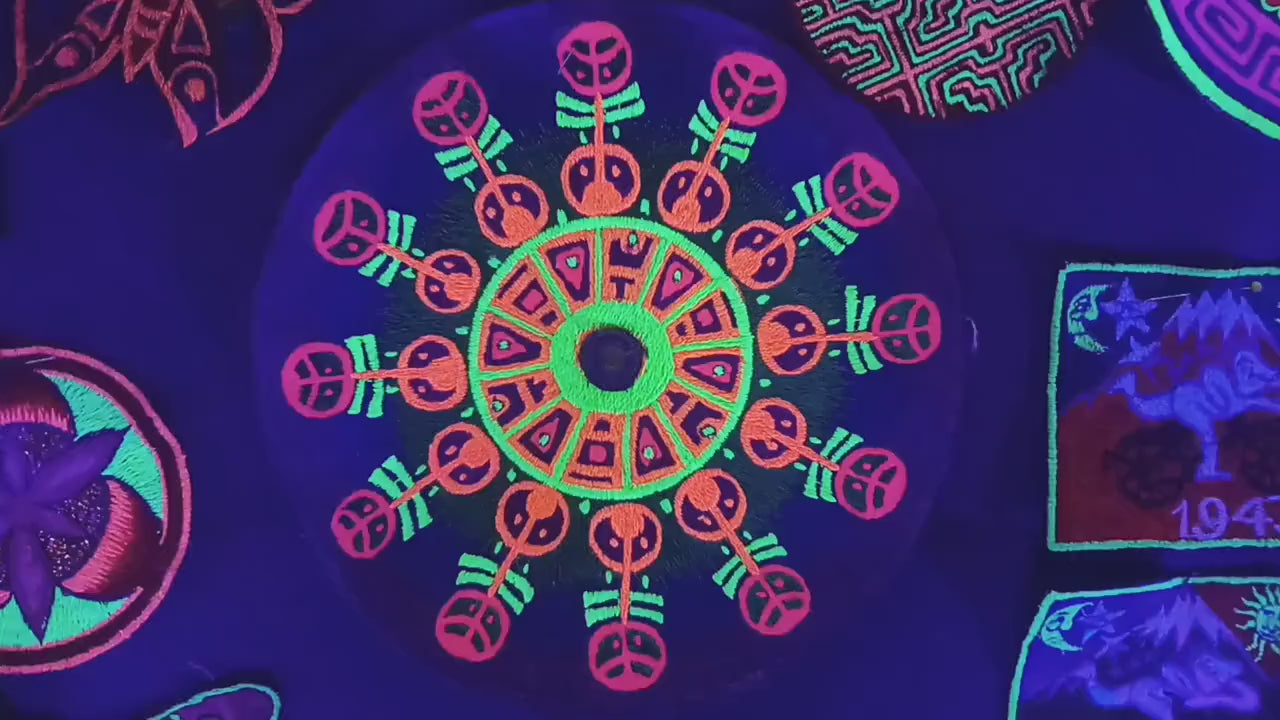 maya sun crop circle patch blacklight active with mirror inside