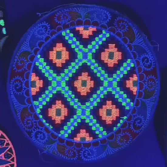 Indigene Rainbow Fractal Embroidery Art blacklight active patch handmade and colorful psychedelic eye candy