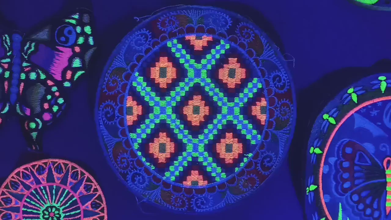 Indigene Rainbow Fractal Embroidery Art blacklight active patch handmade and colorful psychedelic eye candy